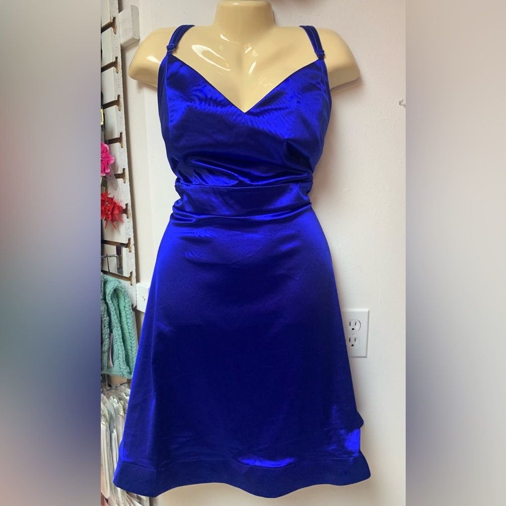 Sz 24 Royal Blue Criss Cross Adjustable Strap Prom Homecoming Cocktail Dress NWT